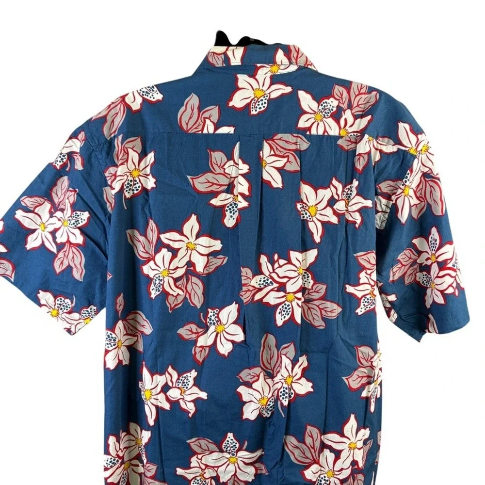 Banana Republic Mens Blue Floral Cotton Short Sleeve Camp Hawaiian Shirt Large